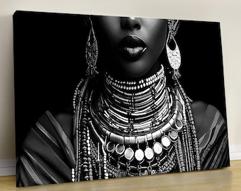 Black and White African Woman Canvas Art: Gallery Wall Print