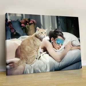 Stampa su tela "Cat Art" - Audrey Hepburn "Colazione da Tiffany" - Stampa artistica su tela - Decorazioni con icone culturali degli anni '50 - Poster - Stampe