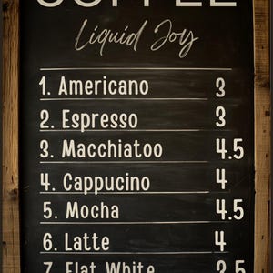 Arte para estação de café: impressão de cardápio de café moderno para decoração de cozinha, pôster de café, cardápio de café