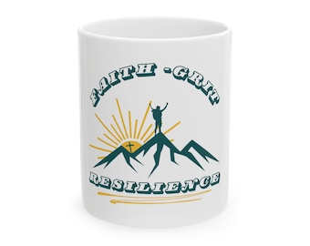 Taza de cerámica inspiradora: Cita sobre fe, coraje y resiliencia