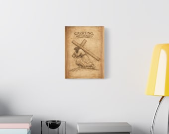 Impresión cristiana inspiradora de Jesús cargando la cruz, lienzo estirado mate