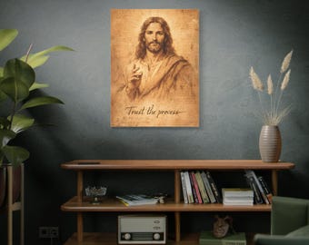 Retrato de Jesús: Confía en el proceso (lienzo) / Arte mural cristiano inspirador y motivacional