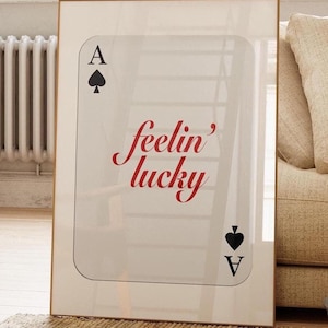 Lucky Beige Playing Card Wall Art Print Lucky Minimal Poster Retro Aesthetic Print Retro Playing Card Poster Minimalist Dorm Room Art Casino