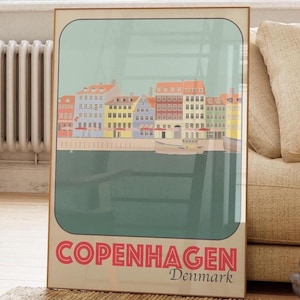 Copenhagen Print Vintage Travel Poster Retro Trendy Scandinavian Wall Art Copenhagen Artwork Digital Download Poster Graphic Design Minimal