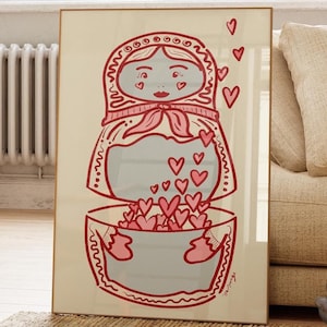 Nesting Doll Wall Art Russian Nesting Doll Art Matryoshka Doll Poster Coquette Home Decor Russian Hearts Red And Pink Downloadable A1 16x20