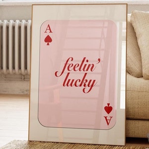 Lucky Pink Playing Card Wall Art How Lucky Are We Poster Retro Pink Red Aesthetic Print Girly Wall Art Bedroom Poster Cool Instant Download