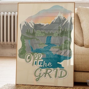 Outdoorsy Wall Art Poster Hiking Art Gift For Him Off The Grid Poster Landscape Poster Retro Style Cabin Art Hand Drawn Instant Download