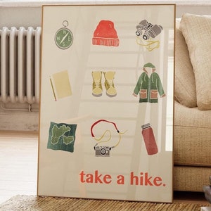 Hiking Art Print, Vintage Hiker Poster, Trendy Hiking Wall Art, Funny Hiking Print, Take A Hike Poster, Gift For Husband, Fun Home Decor