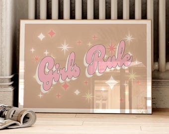 Girls Rule Sparkly Print: Y2K Feminist Wall Art (Digital Download)