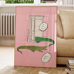 See Ya Later alligatorprint, bedankt voor je komst print, tot ziens poster, trendy kunst aan de muur, leuke print hal, roze print, eigenzinnige originele kunst