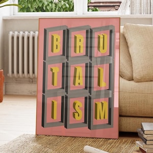 Brutalist Wall Art, Trendy Brutalism Poster, Brutalist Decor, Brutalist Architecture Poster, Architecture Gift, Pink Typography Wall Art