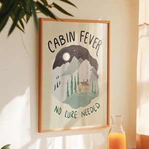 Cabin Fever Instant Downloadable Cabin Art Vintage Mountain Print Nature Lover Poster Landscape Rustic Home Wall Art Cozy Starry Night Art
