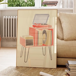 Record Player Print, Art For Musician, Vintage Vinyl Print, Retro Home Decor, Hand Drawn Artwork, Vintage Inspired Print, Record Store Art