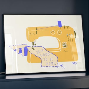 Decorazioni per l'angolo creativo, quadri da parete per studio, poster con macchina da cucire, decorazioni per la stanza del cucito, decorazioni per lo studio di casa, download digitale, decorazioni con accenti gialli