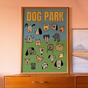 Dog Park Sketch Wall Art, Cute Summertime Decor, Gift For Dog Lover, Pet Gift, Dog Park Poster, Dog Cartoon Poster, Cute Animal Art, Outdoor