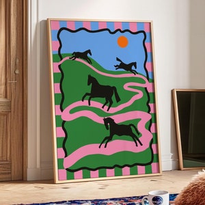 Rainbow Horse Art Print: Color Block Maximalist Decor (Downloadable Poster)