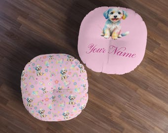 Personalized Puppy Floor Cushion: 30" Round Kids Pillow