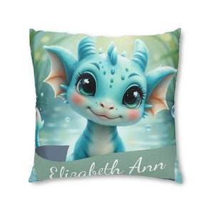 Personalized Baby Dragon Floor Cushion,  30&quot; Nursery Pillow, Custom Name Gift, Fantasy Nursery Decor, Soft Pillow for Baby or Kids Room