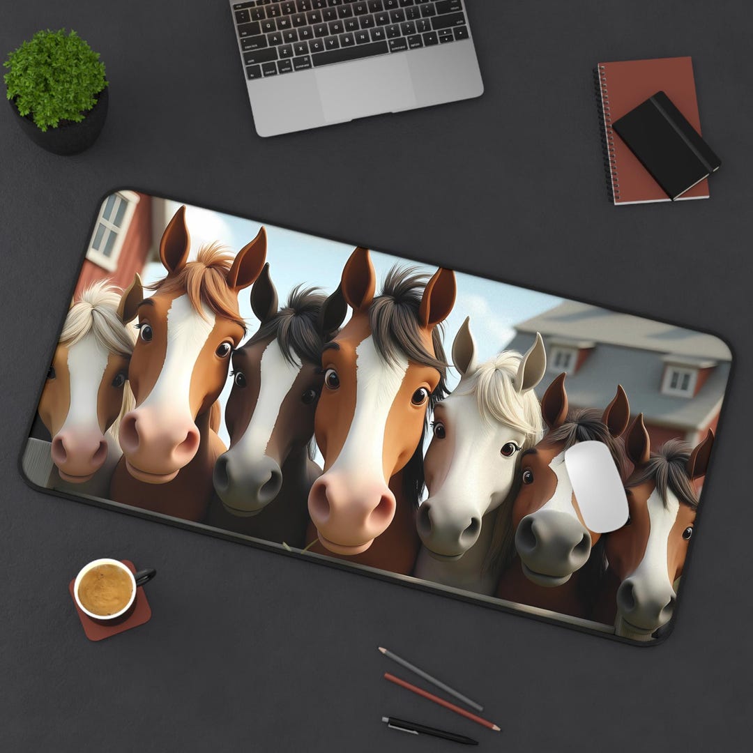 Cartoon Horse Desk Mat, 16x32 Inch Mouse Pad, Farm Animal Office Decor ...