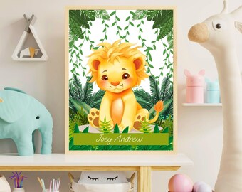 Personalized Lion Nursery Poster: Safari Animal Wall Art