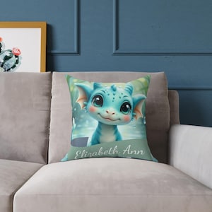 Personalized Baby Dragon Cushion, 16&quot; Nursery Pillow, Custom Name Gift, Fantasy Nursery Decor, Soft Throw Pillow for Baby or Kids Room
