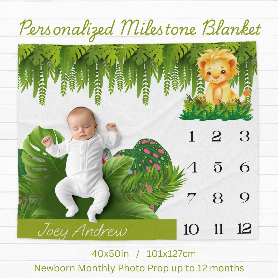 Personalized Lion Baby Milestone Blanket: Jungle Safari Photo Prop - Etsy