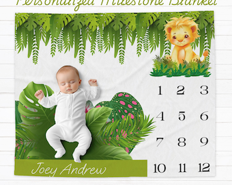 Personalisierte Löwe Baby Meilenstein Decke: Jungle Safari Photo Prop