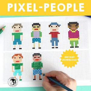 Pixel People | DIY Pixel Art Craft | Printable Pixel Character Templates | Fun Group Activity | Customizable Pixel Art