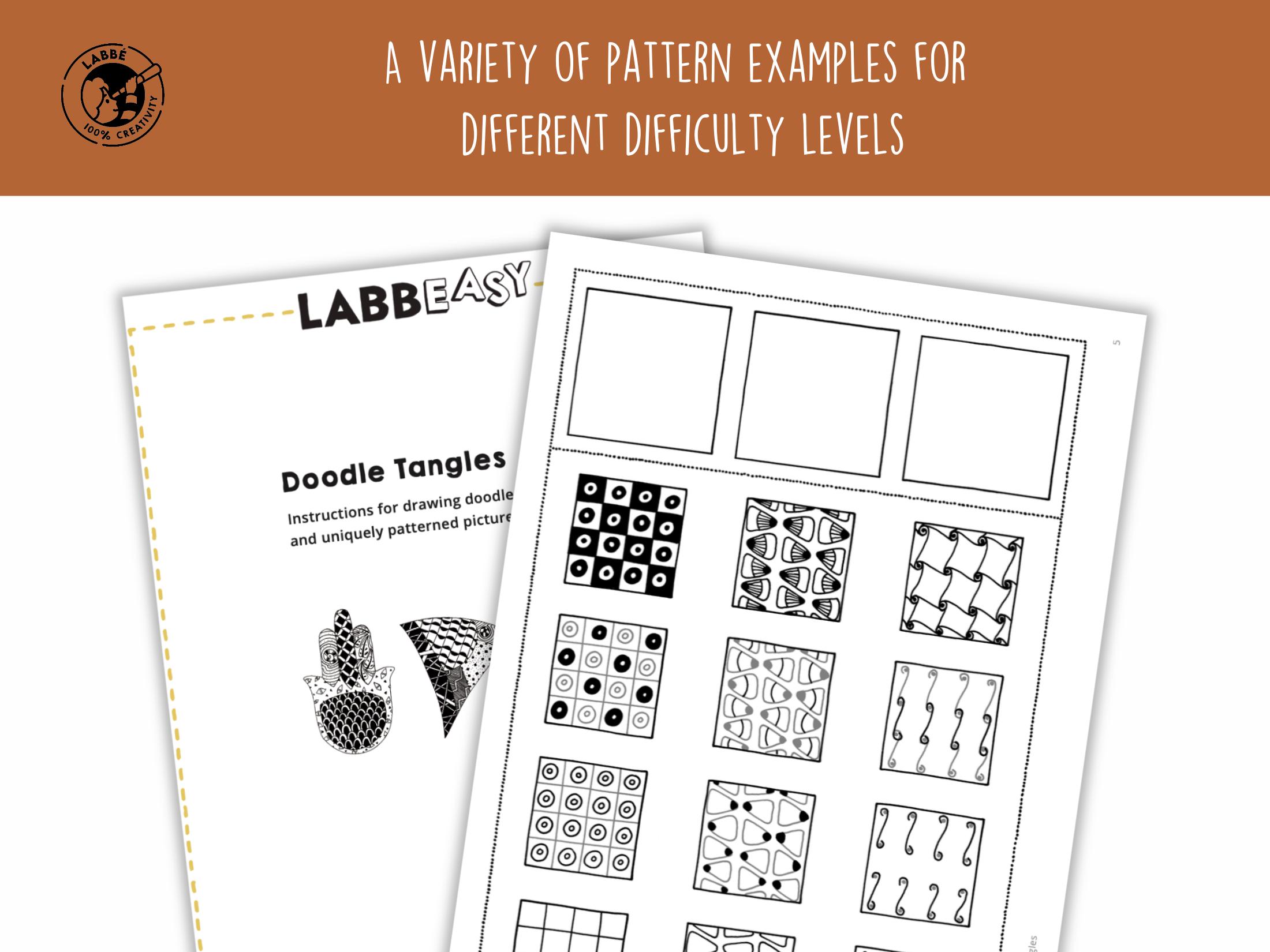 Tangles Block Pattern Doodle Tangles Drawing Guide: Pattern Templates, Art Activity (PDF ...