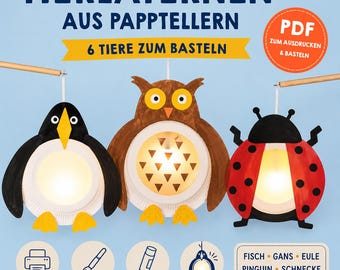 Paper Plate Animal Lanterns – 6 Printable Templates for Kids | German PDF Craft