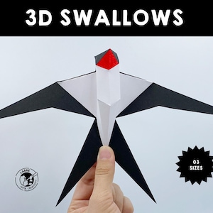 Rondini 3D / Animali di carta fai da te / Modelli di animali low poly / Rondini di carta 3D / Attività di bricolage per bambini