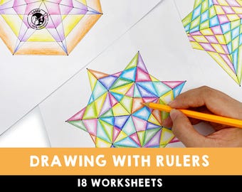 Geometry Art: Ruler Drawing Worksheets for Kids (PDF Pattern)