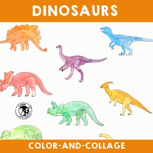 Color and Collage Dinosaurs | Printable Dinosaur Templates | DIY Collage Activity | Dinosaur Craft for Kids | Fun Dinosaur Collage