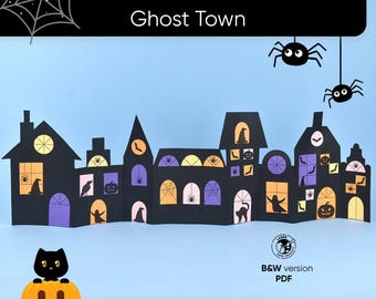 Halloween - Ghost Town | Haunted House Templates | Halloween Window Decorations | Kids Paper Craft | Classroom Halloween Activity