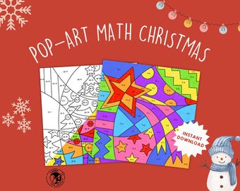 Op de afbeelding: Twee printbare kleurplaten met kerstthema om in te kleuren met nummers. Eén toont een kerstboom en de andere een ster. De werkbladen bevatten optel- en aftrekopgaven die kinderen kunnen oplossen.