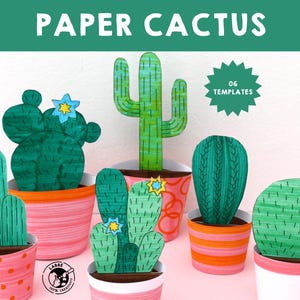 Cactus de papel / Manualidades de papel para hacer tú mismo / Plantillas de cactus de papel / Decoraciones de cactus hechas a mano / Actividad de manualidades para niños