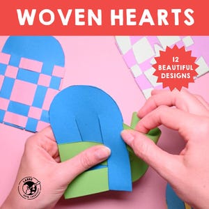 Cuori intrecciati / Lavoretti di San Valentino / Modello fai da te per cuori di carta / Arte unica con la carta / Lavoretti per la classe / Decorazioni con cuori intrecciati di carta