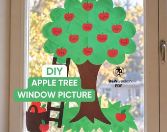 Apple Tree Window Picture | Apple Tree Craft | Classroom Window Decoration | Fall Apple Activity | Kids Paper Art | Seasonal Display Craft
