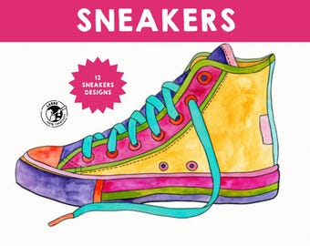 Sneaker Coloring Pages: 12 Shoe Designs, Group Art (PDF Download)