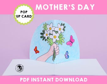 Mother’s Day Pop Up Card for Kids, Printable DIY Gift for Mom, Easy Handmade Card Craft, Classroom Activity PDF