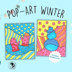 Pop-Art Winter / Páginas para colorear de invierno / Actividad de arte DIY / Plantillas de invierno imprimibles / Manualidades de pop art para niños