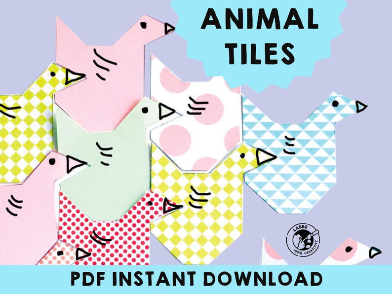 Tile Animal Math Animal Tessellation Templates Printable, Geometry Art Activity for Kids ...
