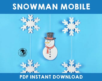 Sneeuwpop mobiel: doe-het-zelf winterhangdecor (afdrukbare sjablonen)