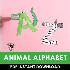 Alfabeto Animal | Artesanato de Alfabeto DIY para Crianças | Modelos Divertidos de Letras de Animais | Arte Educacional do Alfabeto | ABCs de Animais Imprimíveis