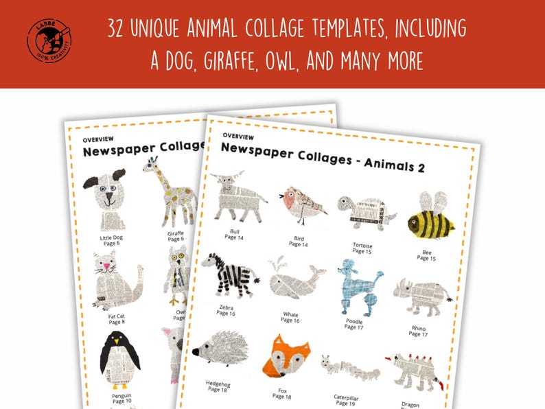 Collages Images Worksheet.pdf Animal Collage Guide: Recycled Newspaper Art for Kids (PDF Pattern) - Etsy