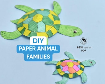Paper Animal Families | 3D Templates | Animal Parents and Babies | Kids Craft | Turtle, Rabbit, Bear, Crab Activity