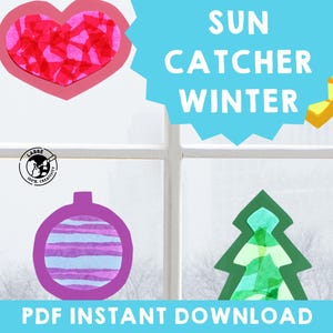 Acchiappasole invernale / Modelli fai da te per acchiappasole / Decorazioni per finestre a tema invernale / Lavoretti stampabili per bambini / Acchiappasole festivi