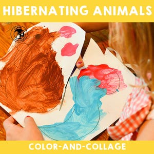 冬眠中の動物のコラージュ：子供向けDIYクラフトアクティビティ（PDFパターン）