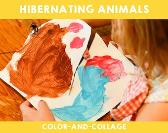 Collage de animales hibernando: Manualidad para niños (Patrón en PDF)
