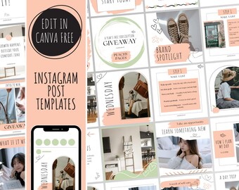 Instagram Post Templates Canva | Peachy Pages | Editable Social Post | Pink Instagram Cute Instagram Travel Instagram Blogging Blog Template